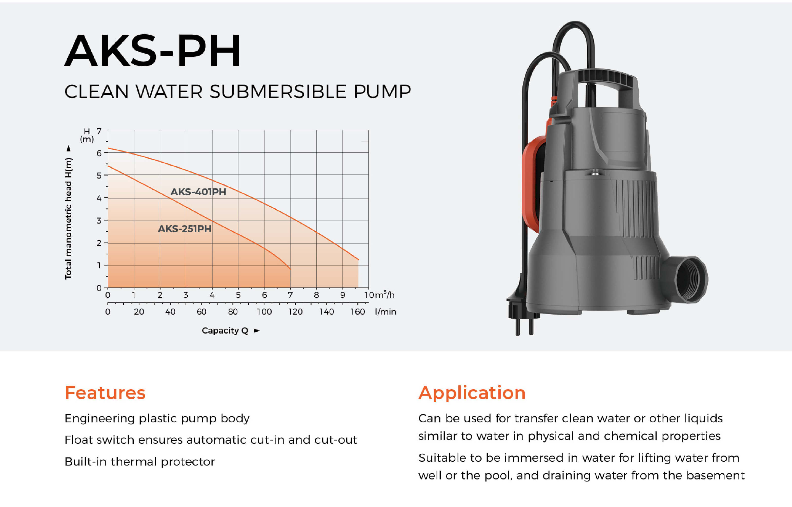 AKS-PH Clean Water Submersible Pump Features