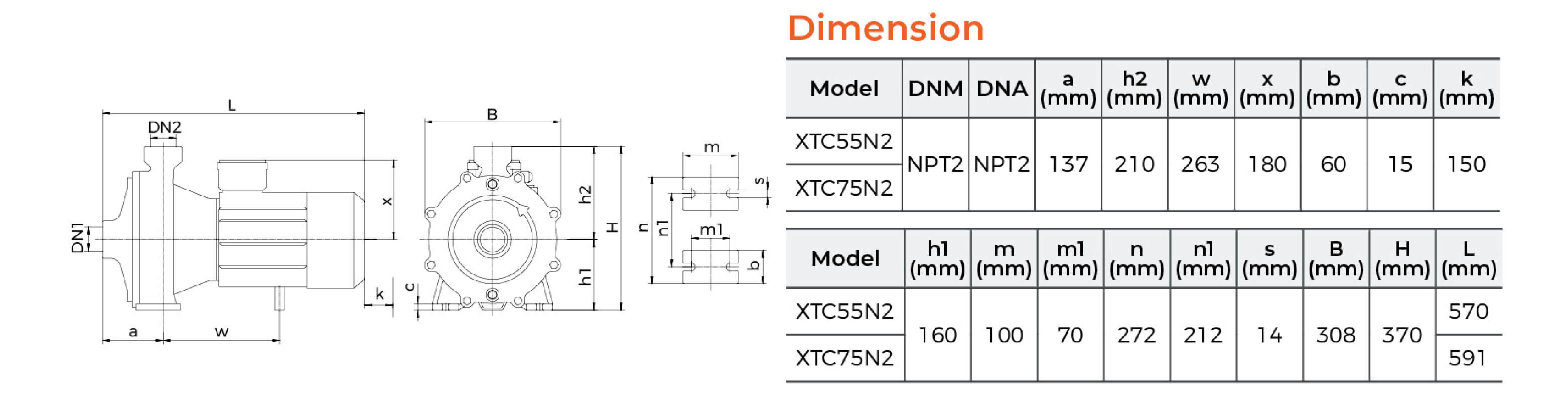 60HZ XTC Centrifugal Pump Dimension