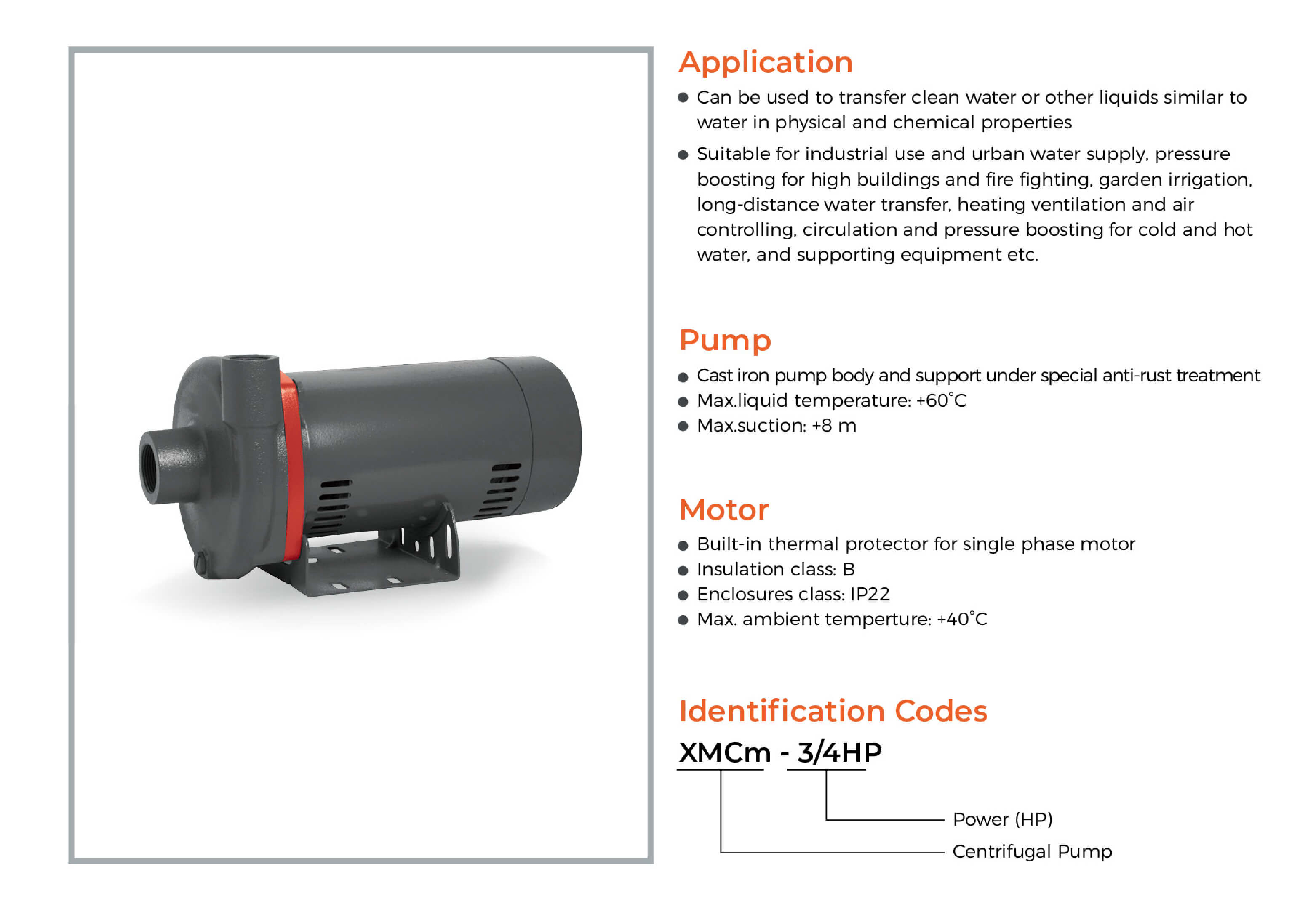 60HZ XMCm Centrifugal Pump Features