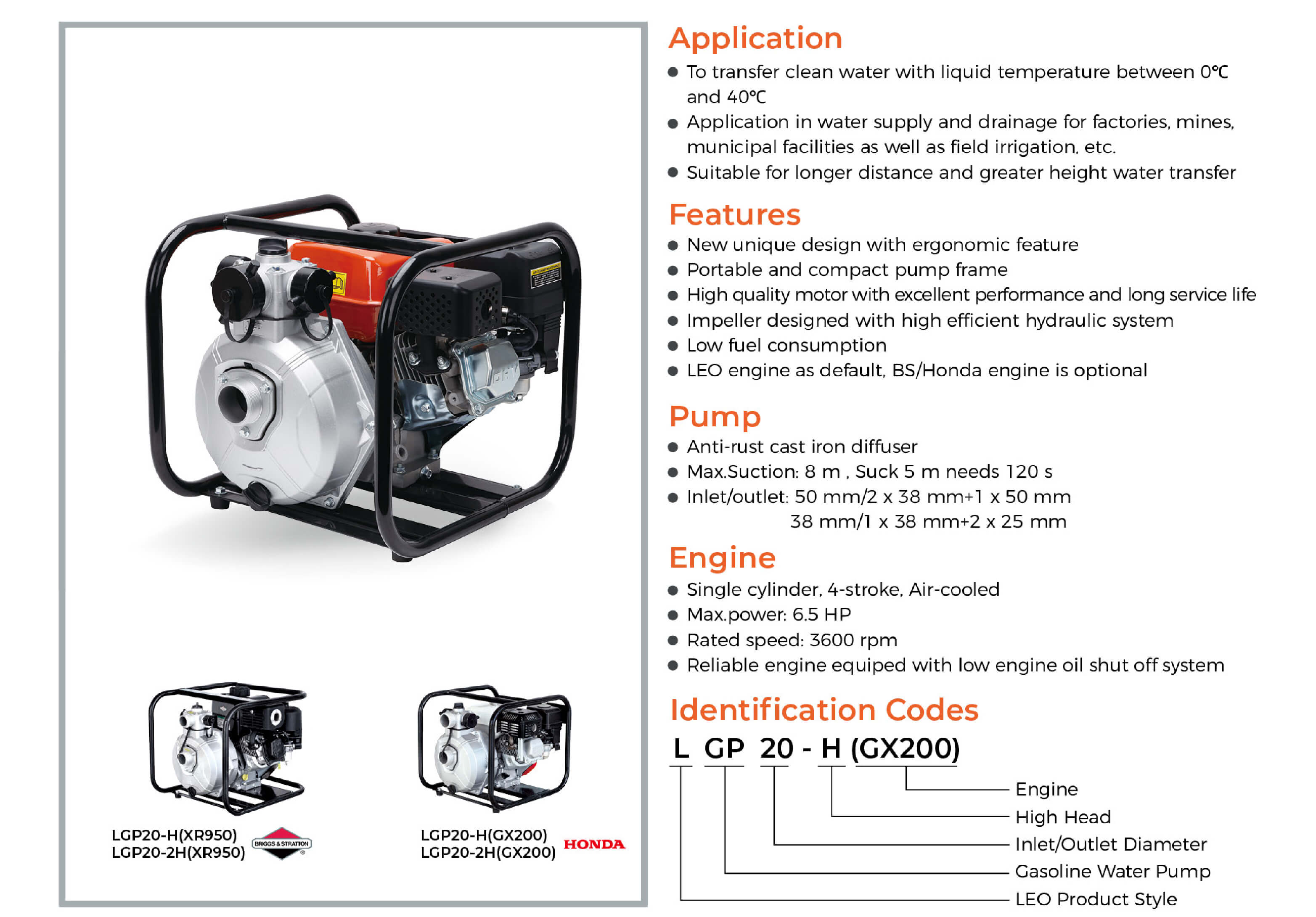 LGP20-H Gasoline Water Pump Features