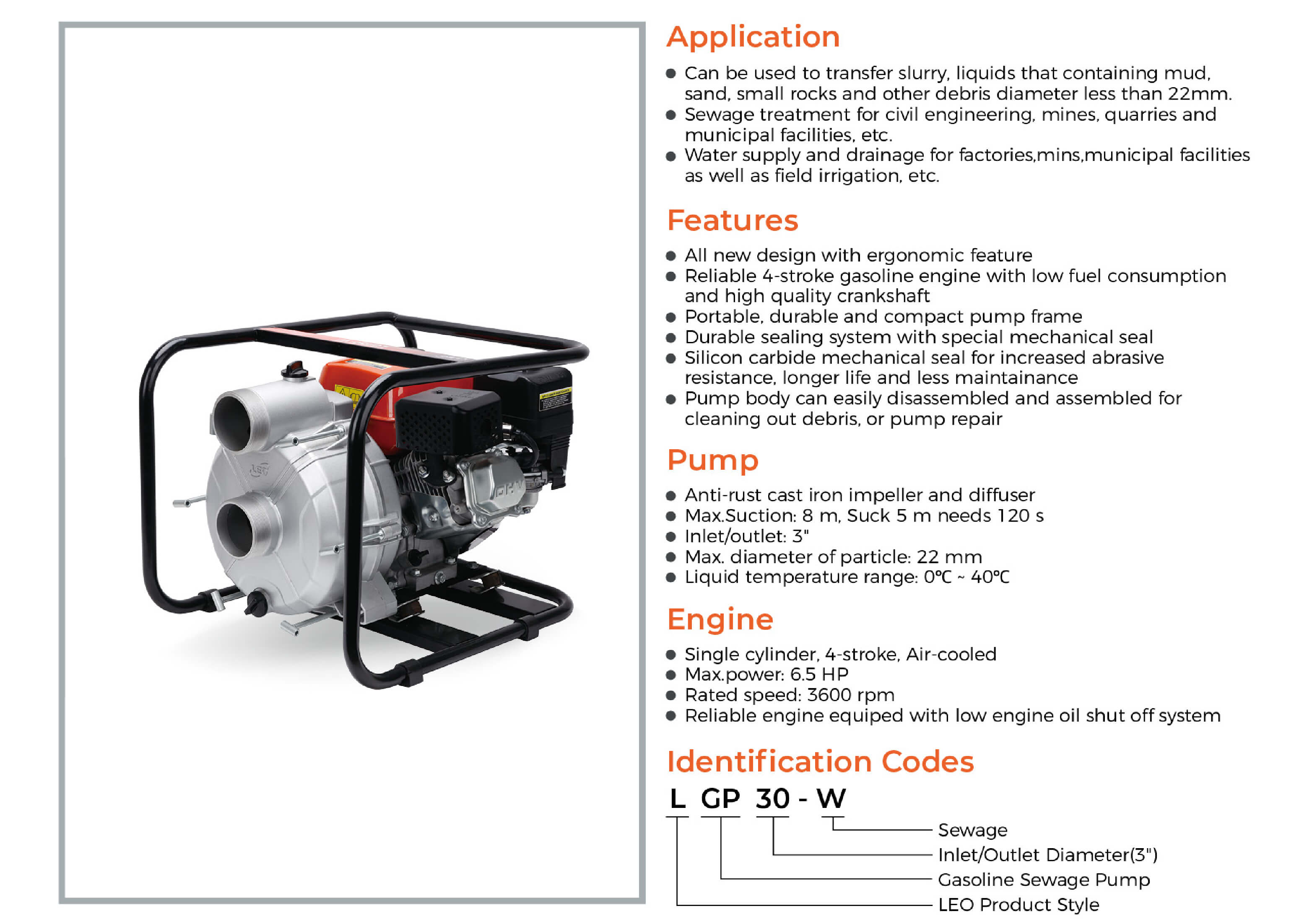 LGP-W Gasoline Sewage Pump Features