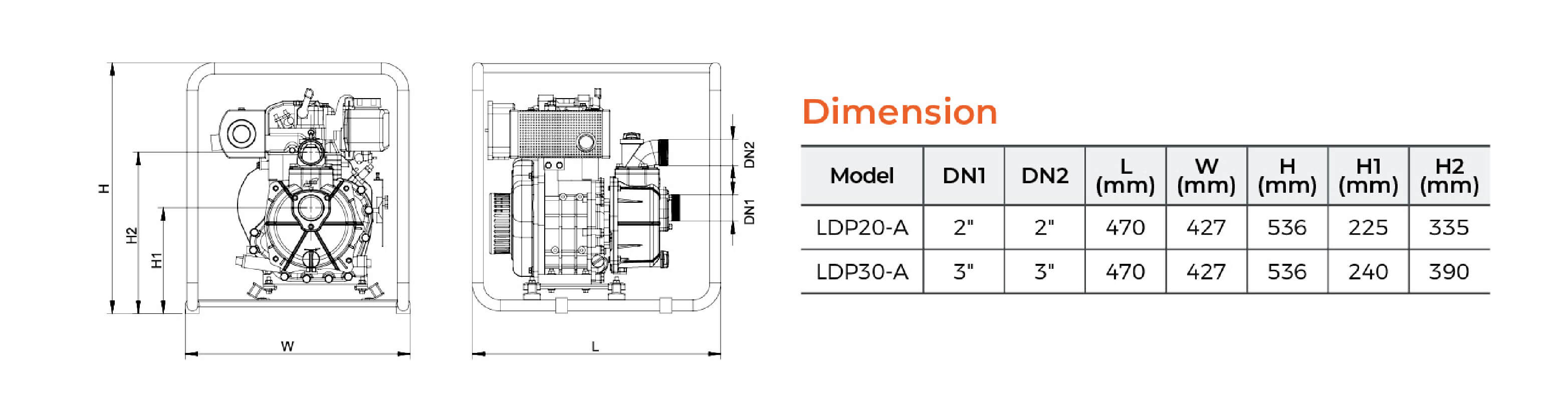 LDP Diesel Water Pump Dimension