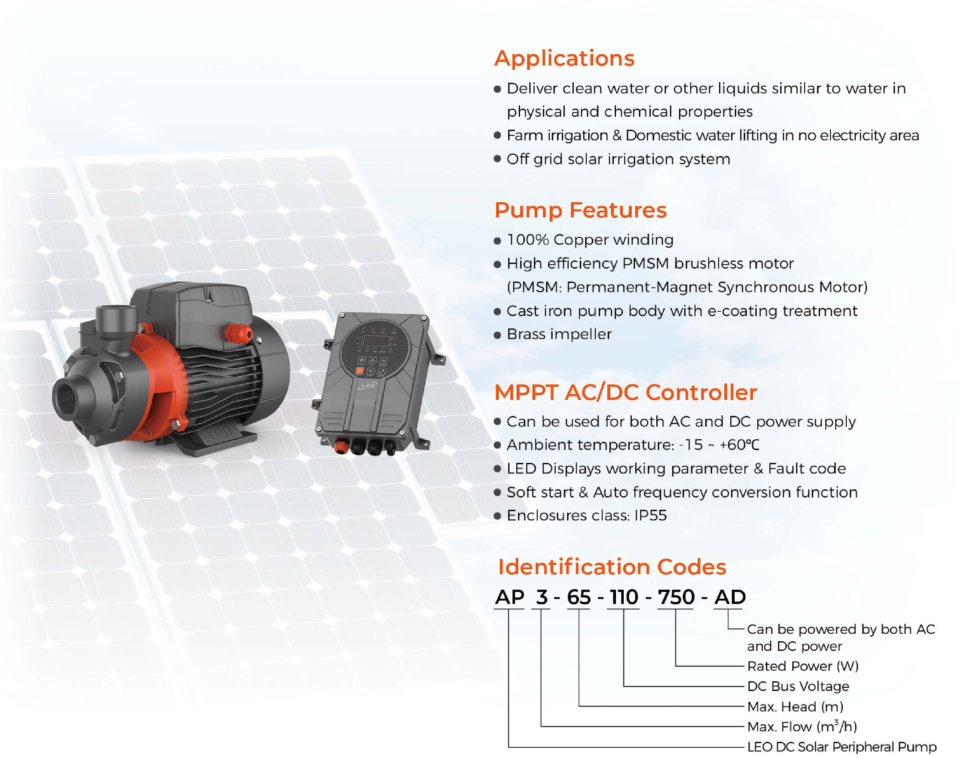 AP Hybrid AC/DC Solar Peripheral Pump Features