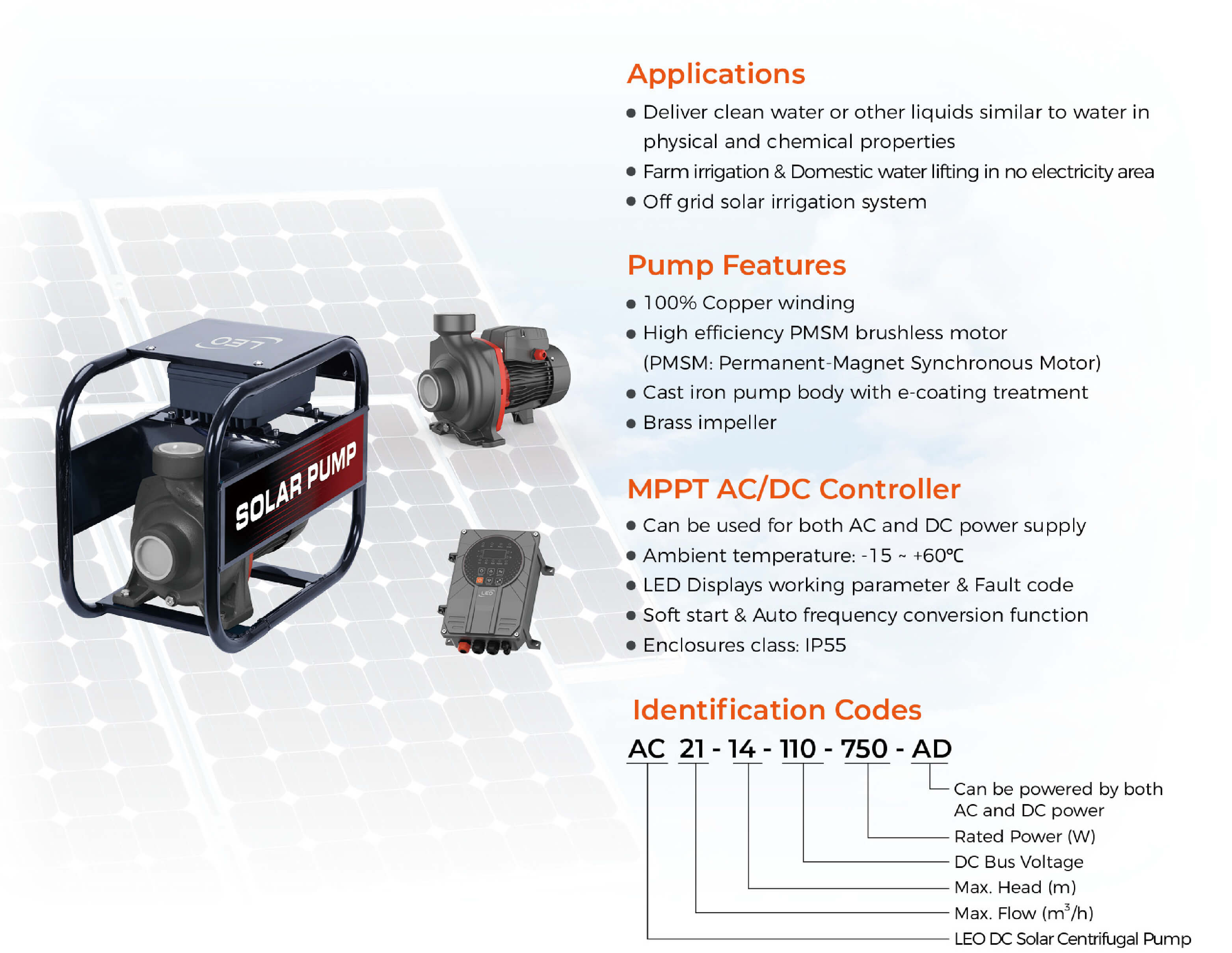 AC Hybrid AC/DC Solar Centrifugal Pump Features