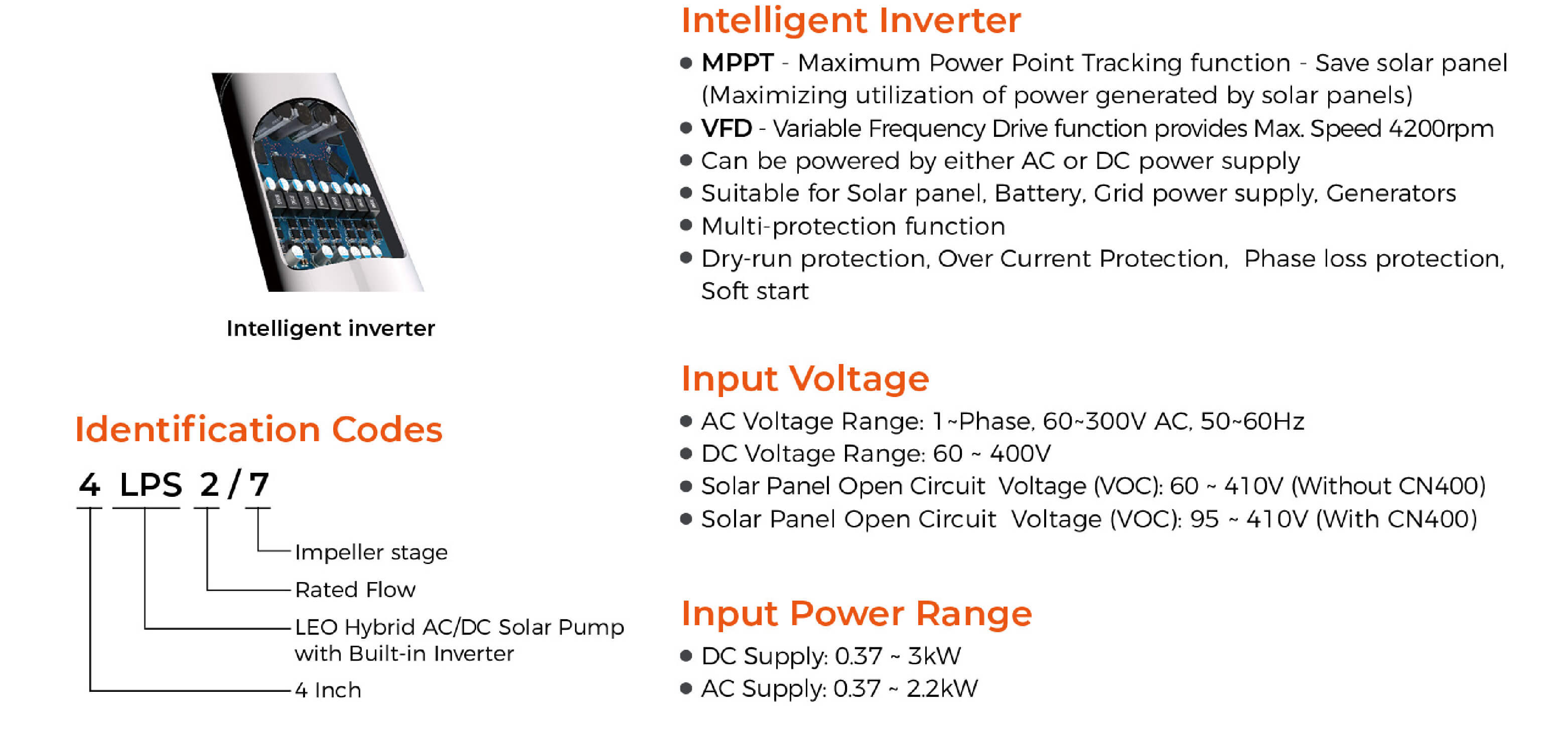 LPS Hybrid AC/DC Solar Submersible Pump with SS Impeller Intelligent Inverter