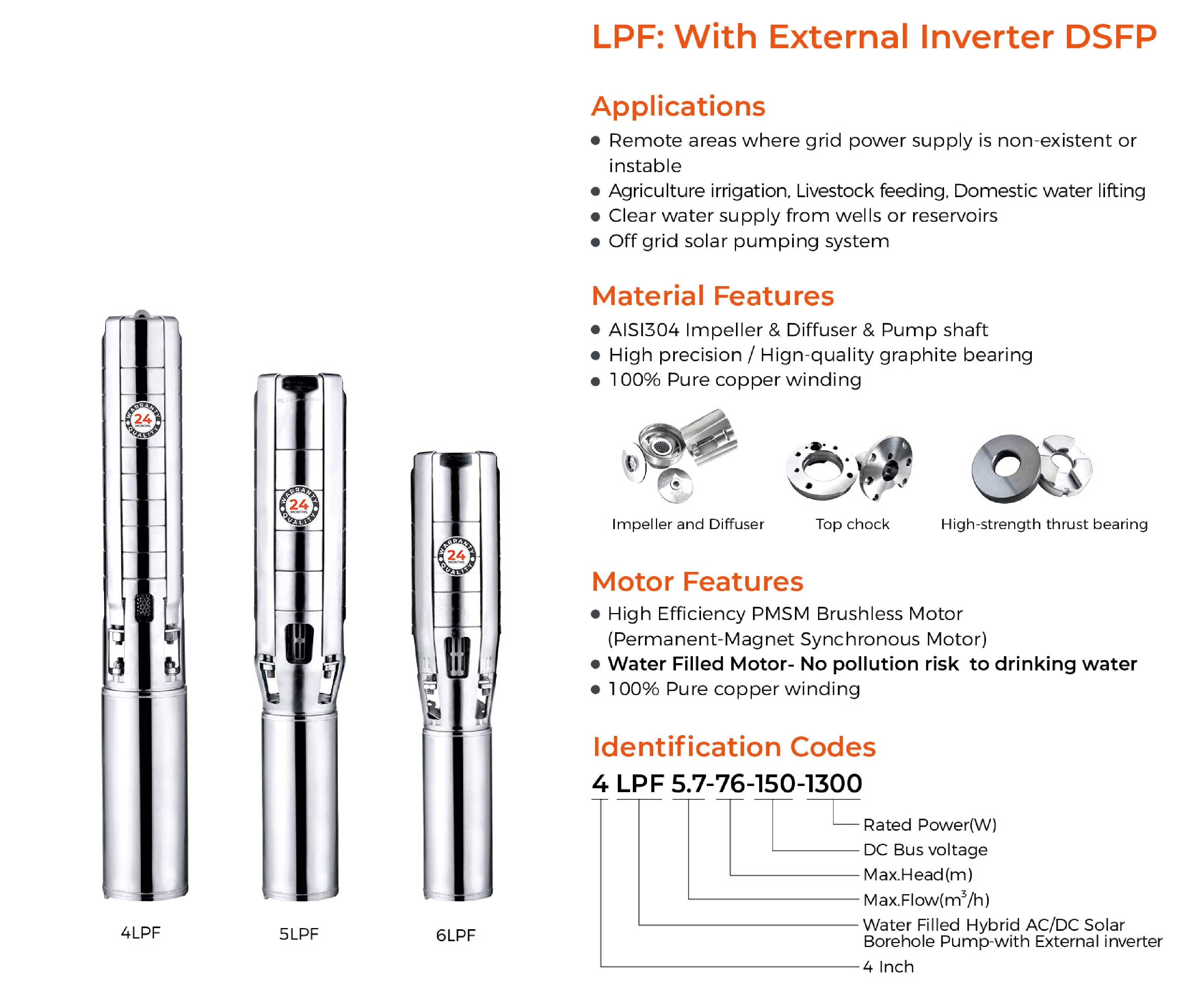 LPF Hybrid AC/DC Solar Submersible Pump with SS Impeller Features