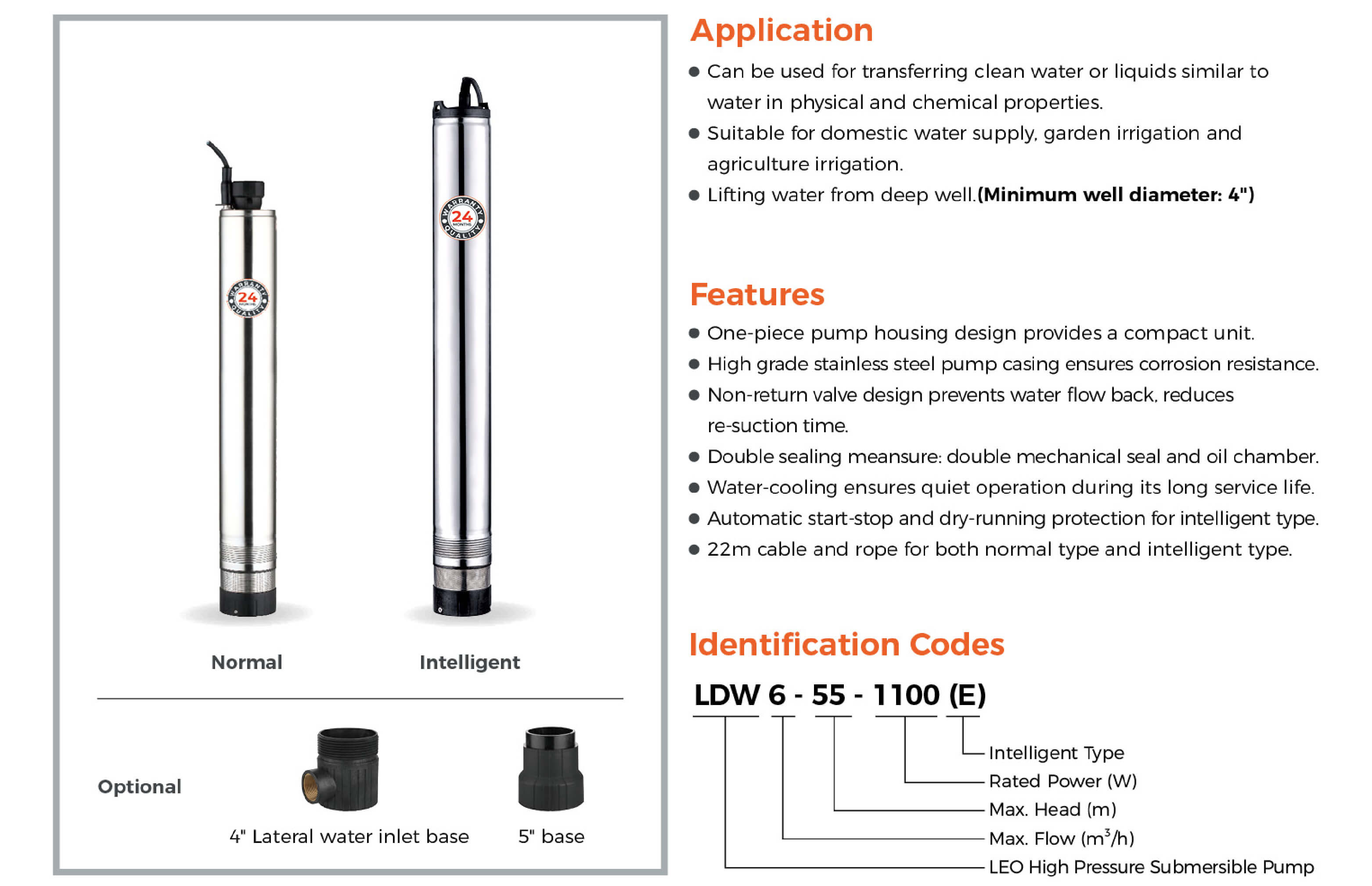LDW High Pressure Submersible Pump Features